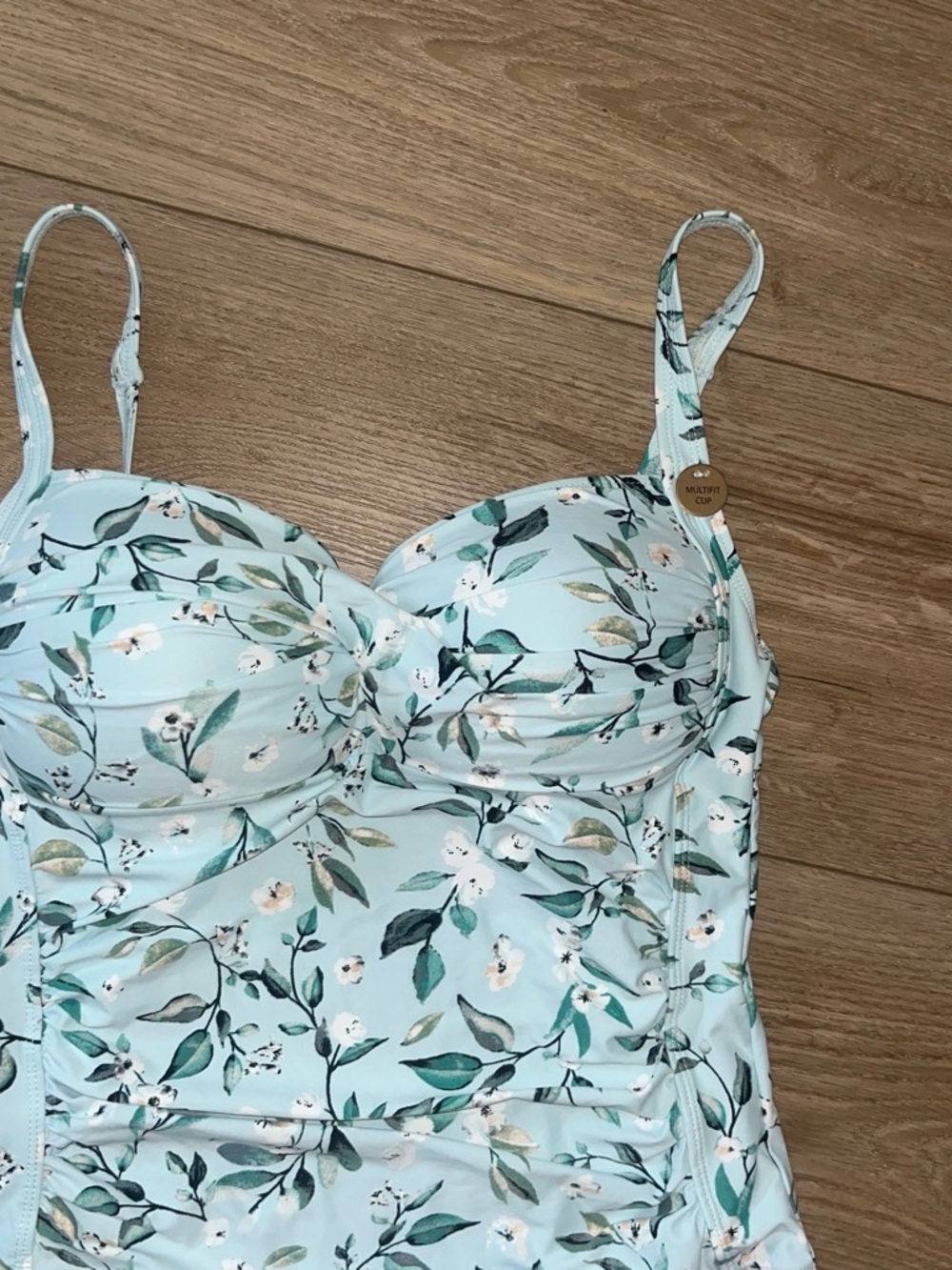 Light Aqua Floral One-Piece Swimsuit with Supportive Cups